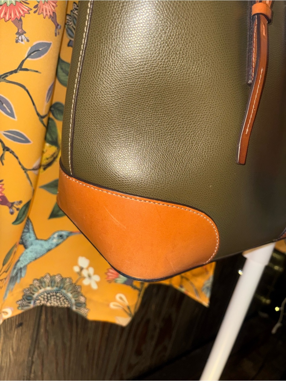 Dooney & Bourke Olive Green and Tan Claremont Leather Dover Bag - Picture 7 of 13
